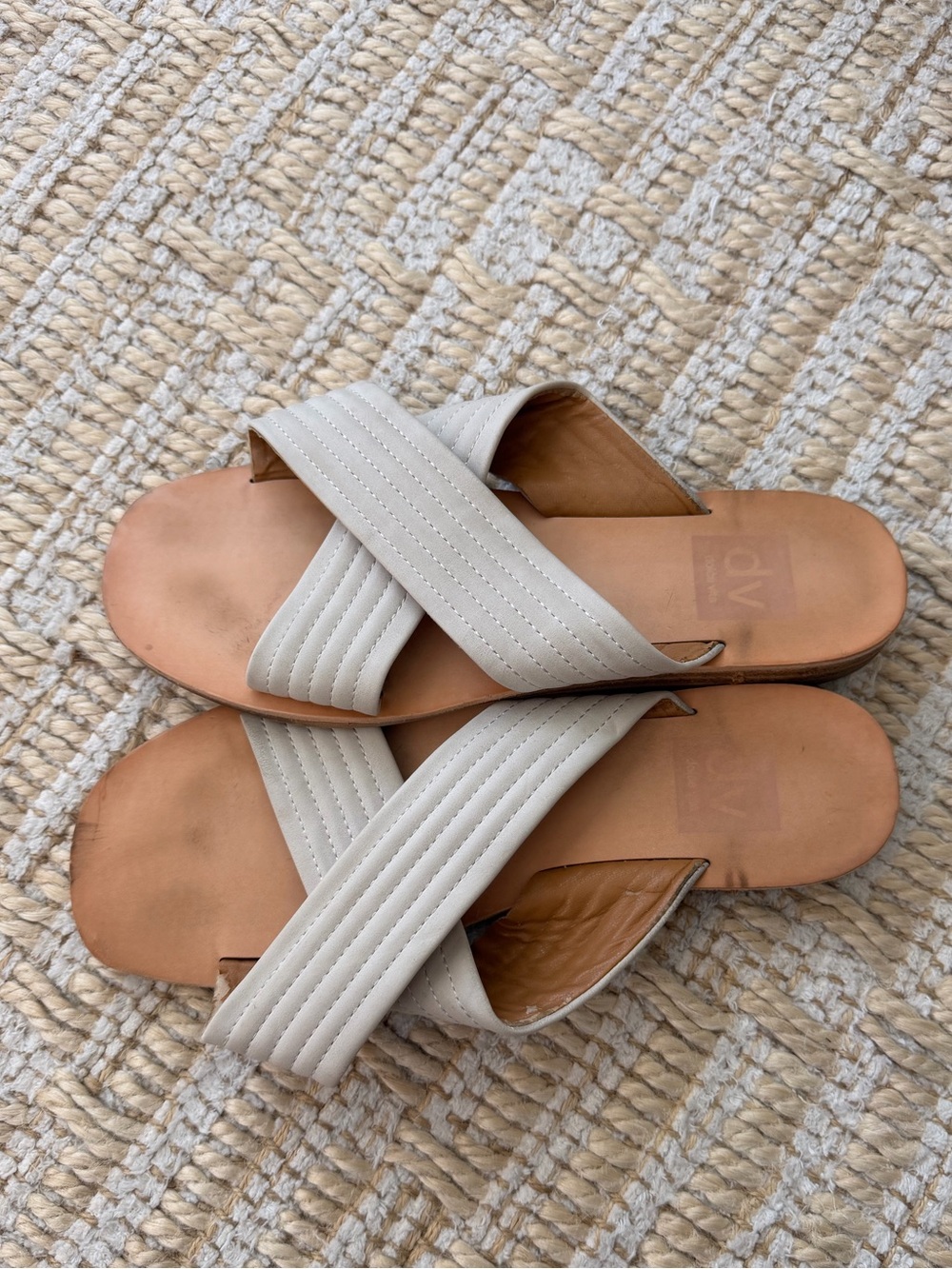 Dolce Vita Cream Leather Cross-Band Slide Sandals